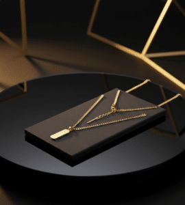 Elegant gold jewelry on display