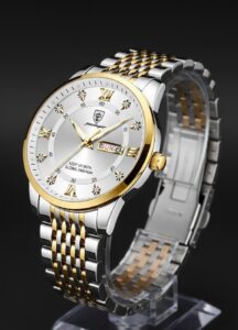 Elegant silver and gold wristwatch design