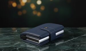 Man leather wallet blue