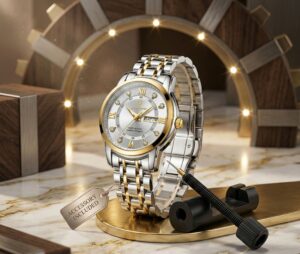 silver and gold tone watch women