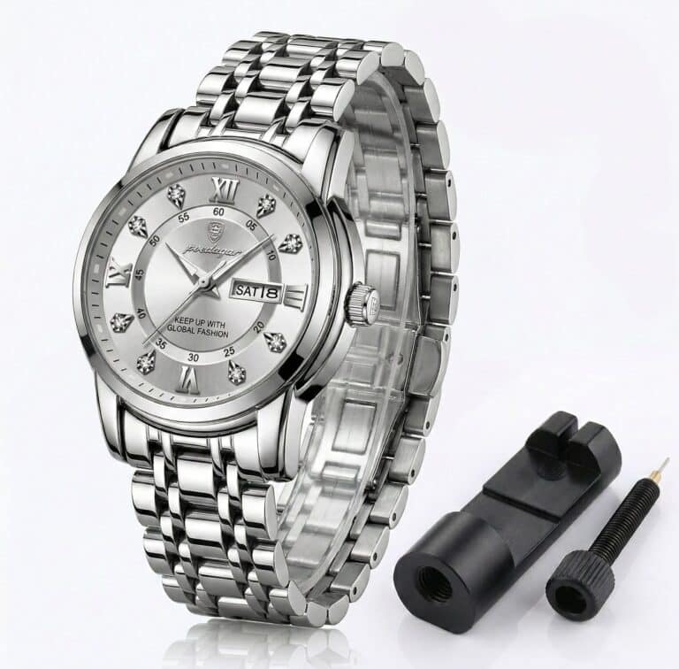 Silver tone watch for women
