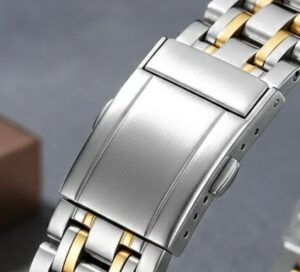Women’s White Two-Tone Watch secure butterfly clasp detail