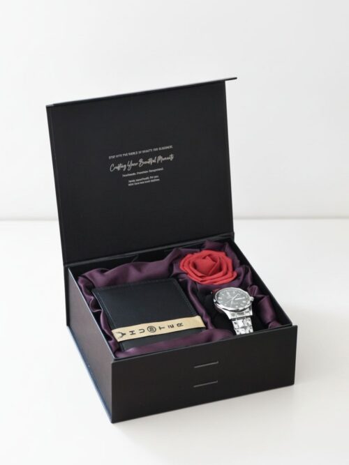 Men’s Watch and Wallet Set – Black Leather