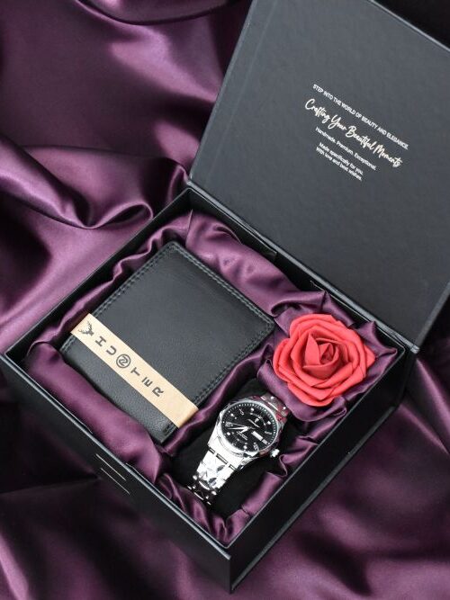 Men’s Watch and Wallet Set – Black Leather