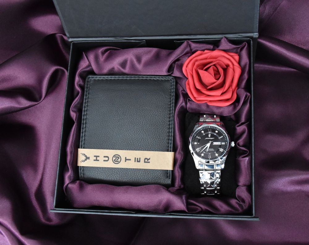 Men’s Watch and Wallet Set - Black Leather - Image 3